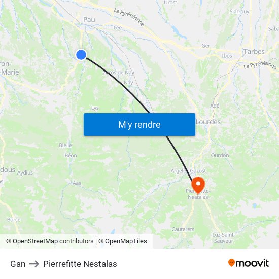 Gan to Pierrefitte Nestalas map