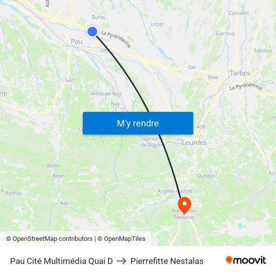 Pau Cité Multimédia Quai D to Pierrefitte Nestalas map
