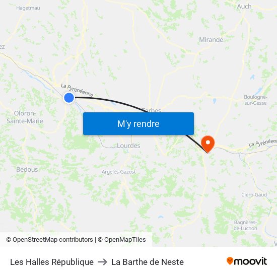 Les Halles République to La Barthe de Neste map
