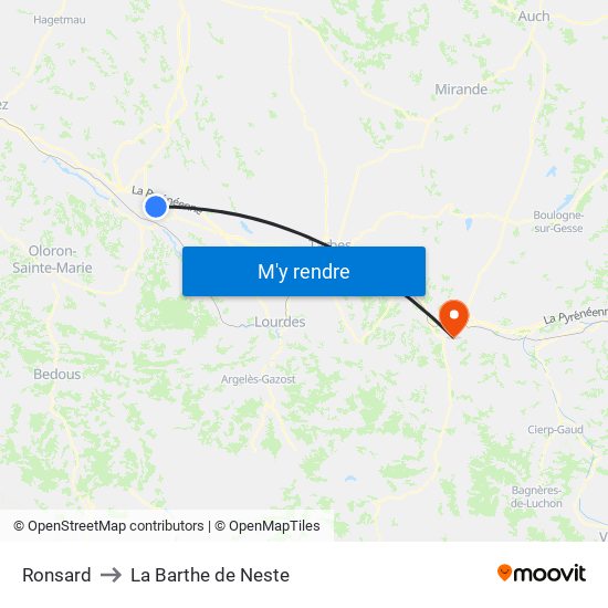 Ronsard to La Barthe de Neste map