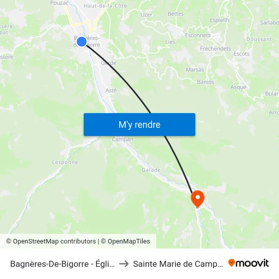 Bagnères-De-Bigorre - Église to Sainte Marie de Campan map