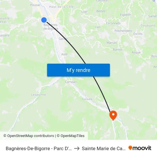 Bagnères-De-Bigorre - Parc D'Activité to Sainte Marie de Campan map