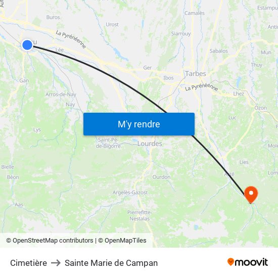 Cimetière to Sainte Marie de Campan map