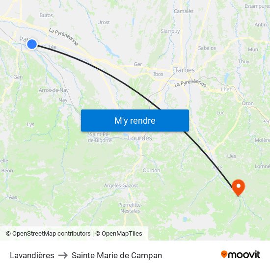 Lavandières to Sainte Marie de Campan map