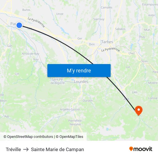 Tréville to Sainte Marie de Campan map