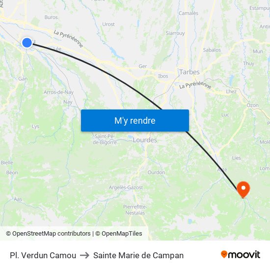 Pl. Verdun Camou to Sainte Marie de Campan map