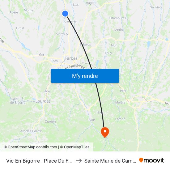 Vic-En-Bigorre - Place Du Foirail to Sainte Marie de Campan map