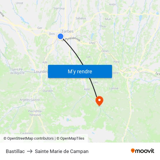 Bastillac to Sainte Marie de Campan map