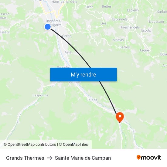 Grands Thermes to Sainte Marie de Campan map