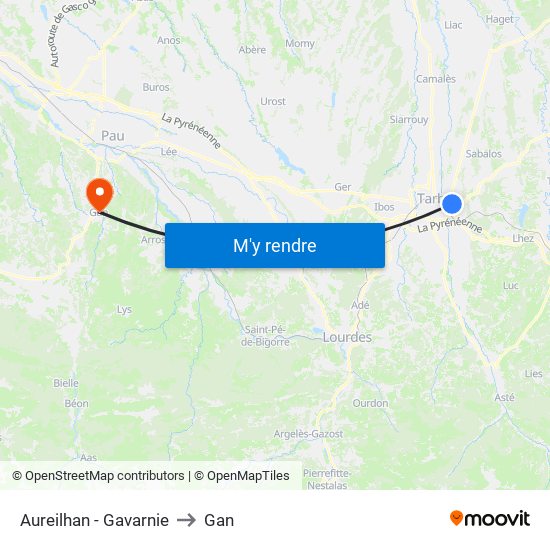 Aureilhan - Gavarnie to Gan map
