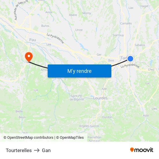 Tourterelles to Gan map