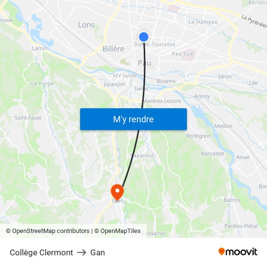 Collège Clermont to Gan map