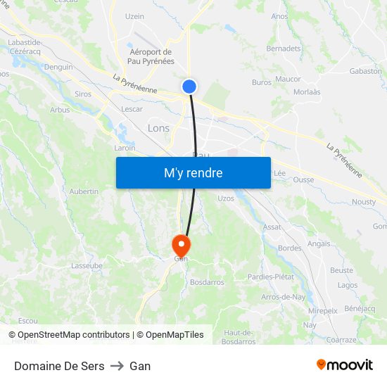 Domaine De Sers to Gan map