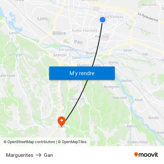 Marguerites to Gan map