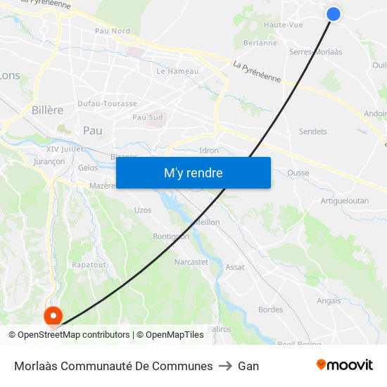 Morlaàs Communauté De Communes to Gan map