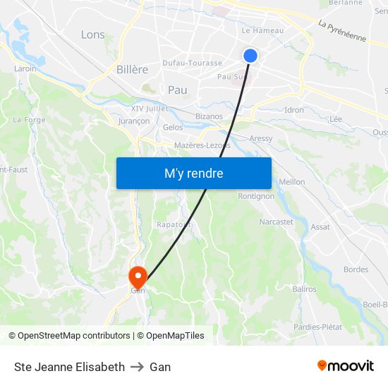 Ste Jeanne Elisabeth to Gan map