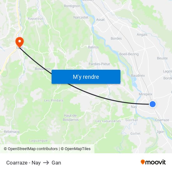 Coarraze - Nay to Gan map