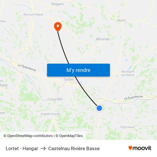 Lortet - Hangar to Castelnau Rivière Basse map