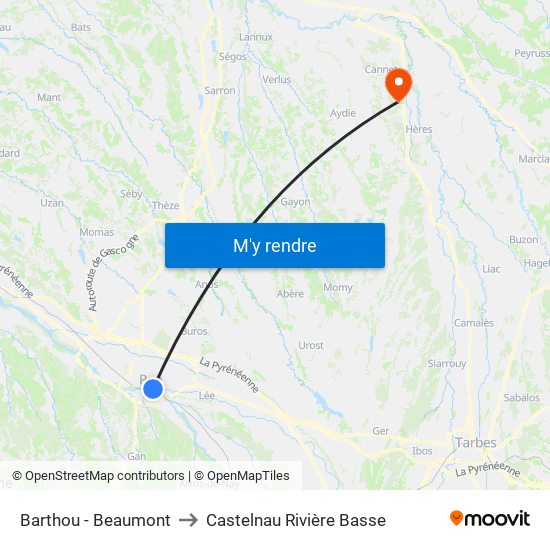 Barthou - Beaumont to Castelnau Rivière Basse map