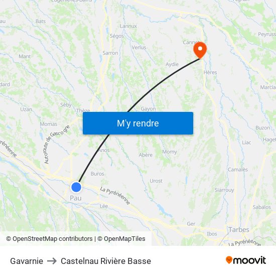 Gavarnie to Castelnau Rivière Basse map