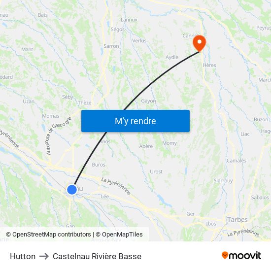 Hutton to Castelnau Rivière Basse map