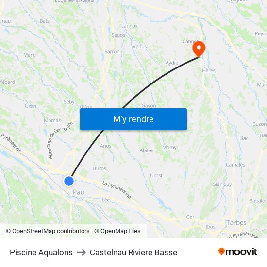 Piscine Aqualons to Castelnau Rivière Basse map