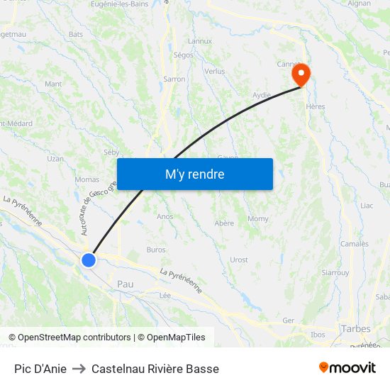 Pic D'Anie to Castelnau Rivière Basse map