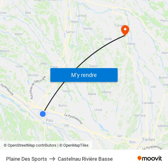 Plaine Des Sports to Castelnau Rivière Basse map