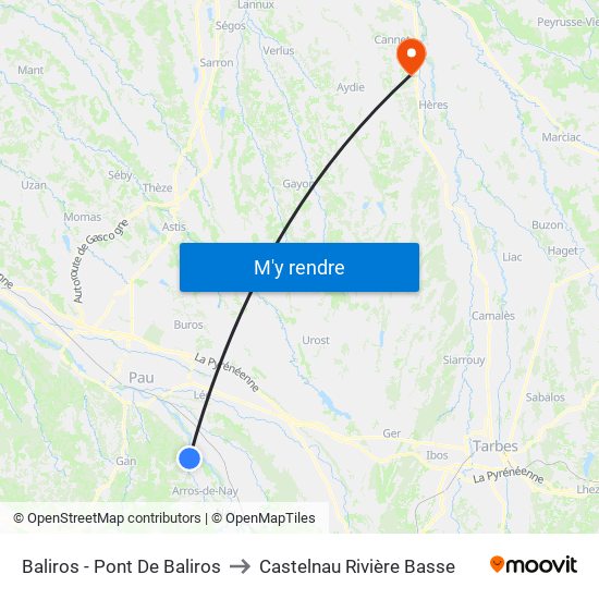 Baliros - Pont De Baliros to Castelnau Rivière Basse map