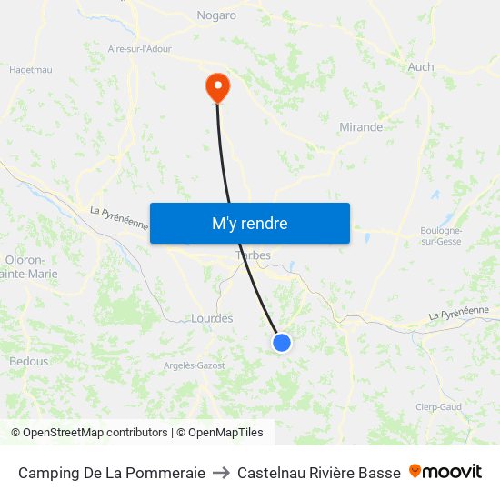 Camping De La Pommeraie to Castelnau Rivière Basse map