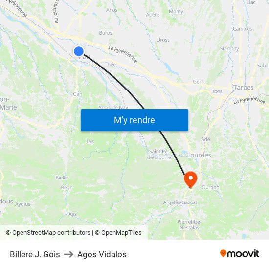 Billere J. Gois to Agos Vidalos map