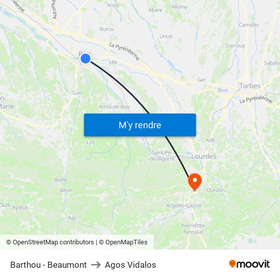Barthou - Beaumont to Agos Vidalos map