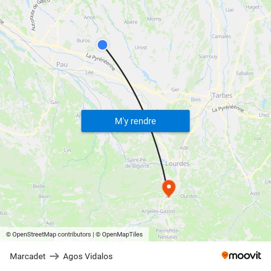 Marcadet to Agos Vidalos map