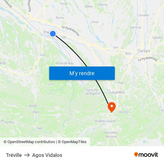 Tréville to Agos Vidalos map