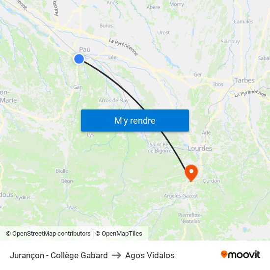 Jurançon - Collège Gabard to Agos Vidalos map