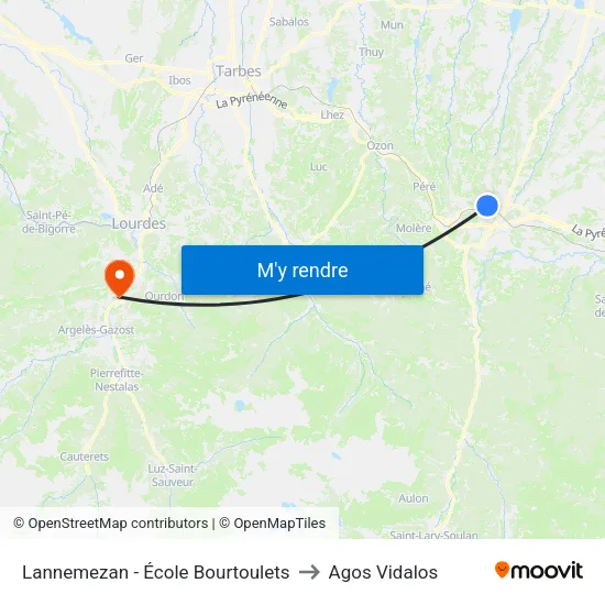 Lannemezan - École Bourtoulets to Agos Vidalos map
