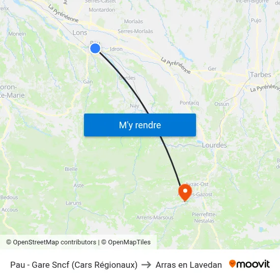 Pau - Gare Sncf (Cars Régionaux) to Arras en Lavedan map