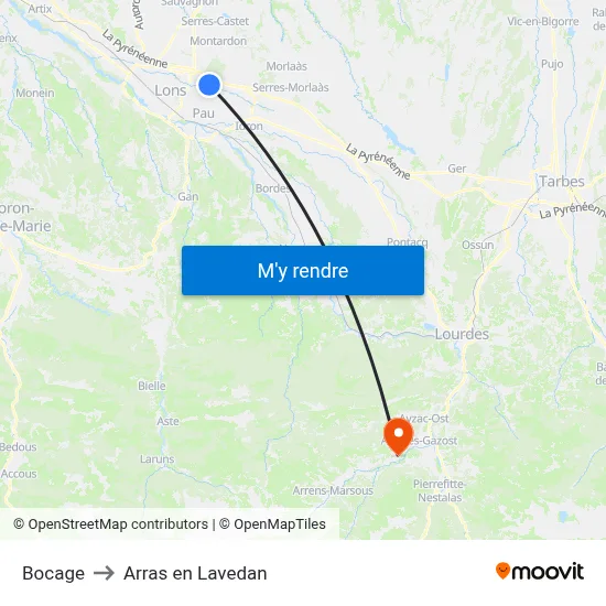 Bocage to Arras en Lavedan map