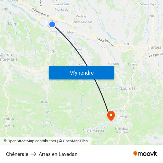 Chêneraie to Arras en Lavedan map