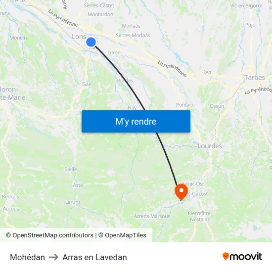 Mohédan to Arras en Lavedan map