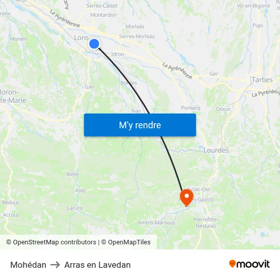 Mohédan to Arras en Lavedan map