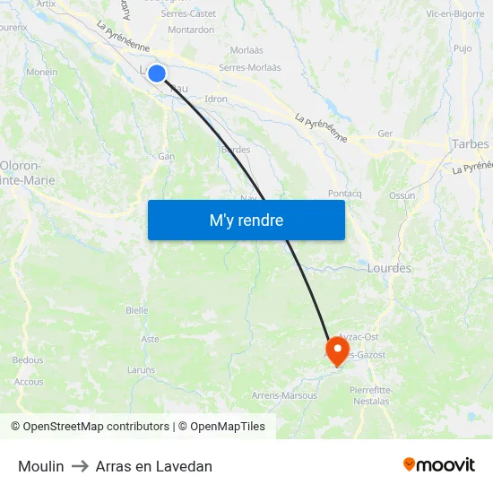 Moulin to Arras en Lavedan map