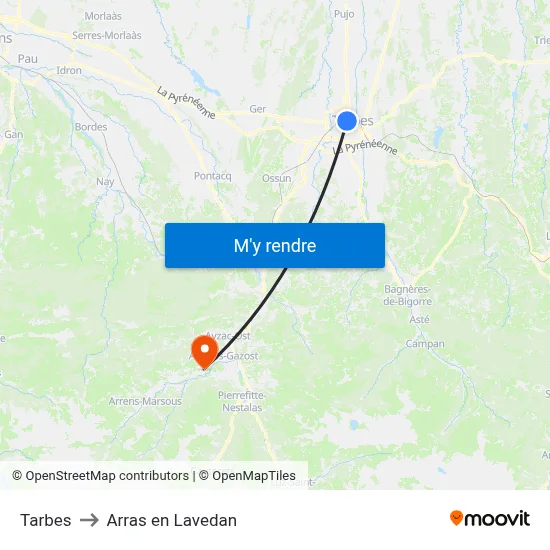 Tarbes to Arras en Lavedan map