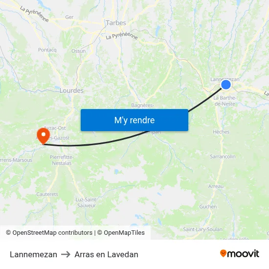 Lannemezan to Arras en Lavedan map