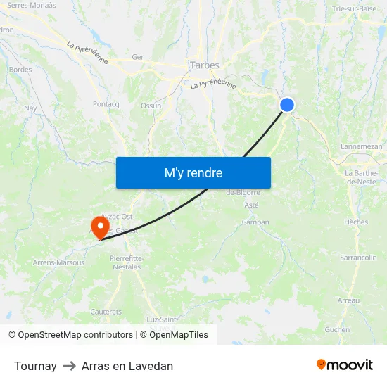 Tournay to Arras en Lavedan map