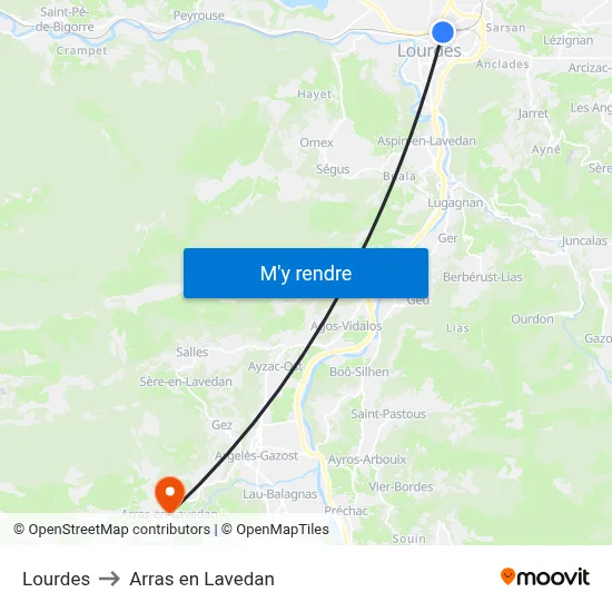 Lourdes to Arras en Lavedan map