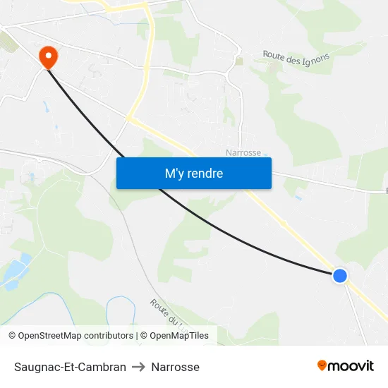 Saugnac-Et-Cambran to Narrosse map