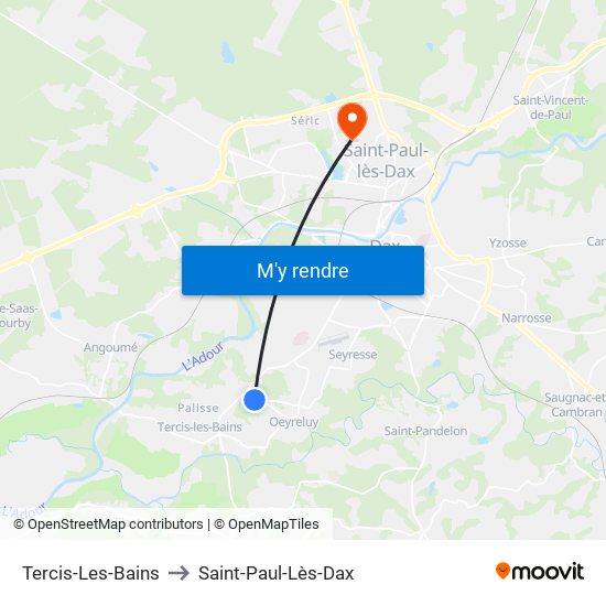 Tercis-Les-Bains to Saint-Paul-Lès-Dax map