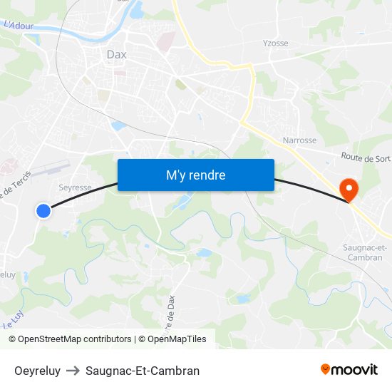Oeyreluy to Saugnac-Et-Cambran map