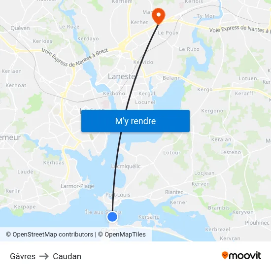 Gâvres to Caudan map